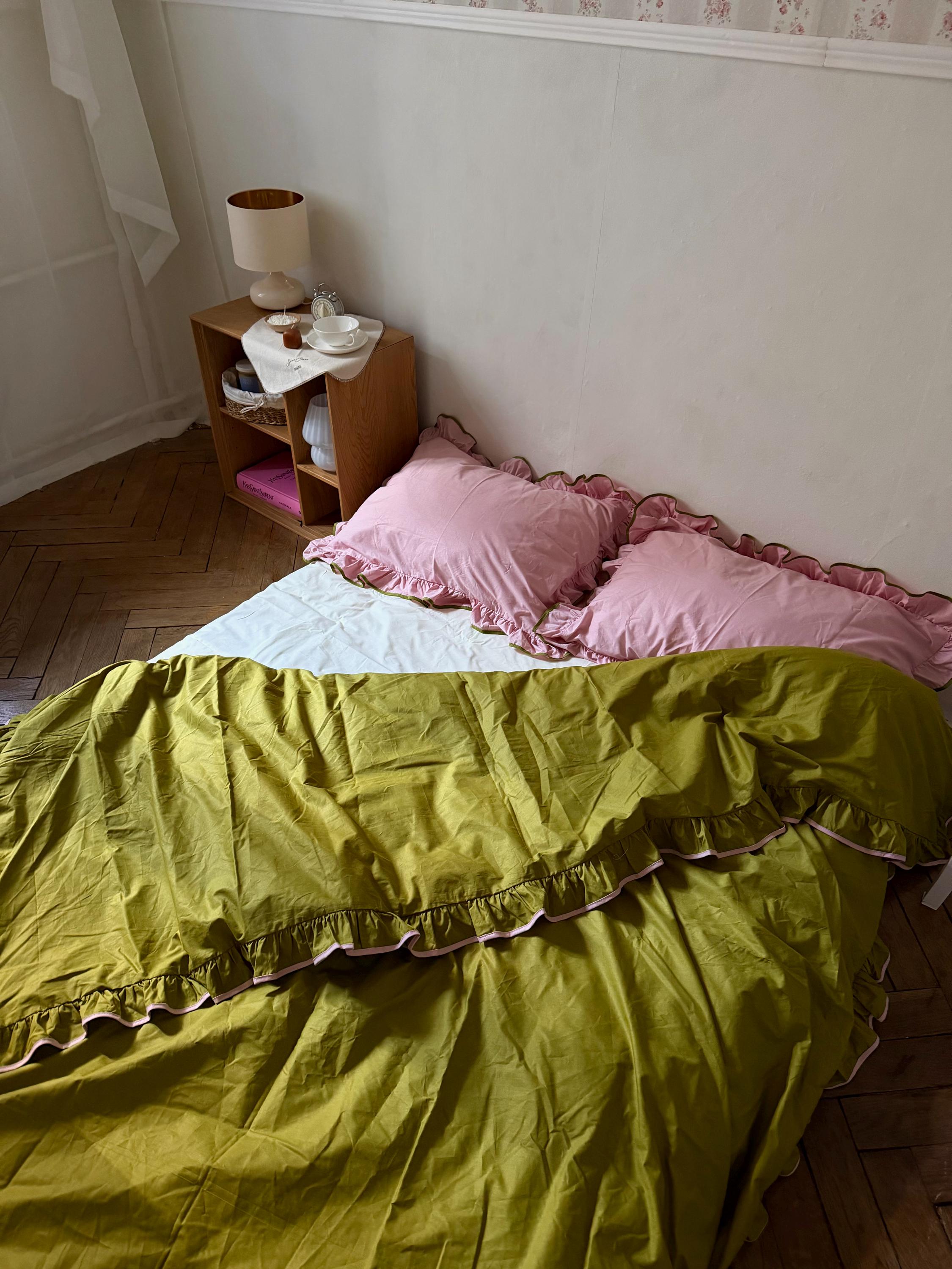 Pink Ruffle Sheets Matcha Pink Ruffle Bedding Set Full, Cotton Duvet Cover, Ivory ...