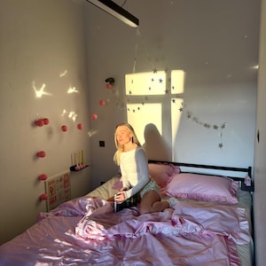 Pink Cage Ruffle Bedding Set Full, Cotton Duvet Cover, 2 Pillowcase