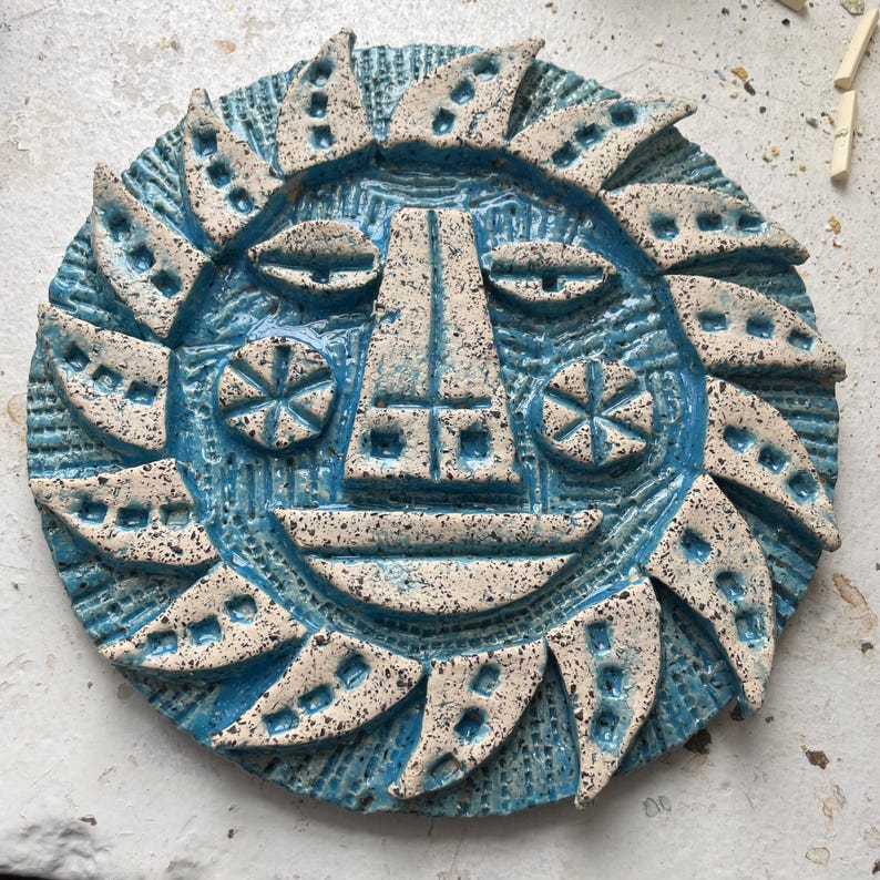 Blue Object Radiation Cubist Handmade Ceramic Sun Sculpture Modernist Original Wall Relief - Etsy