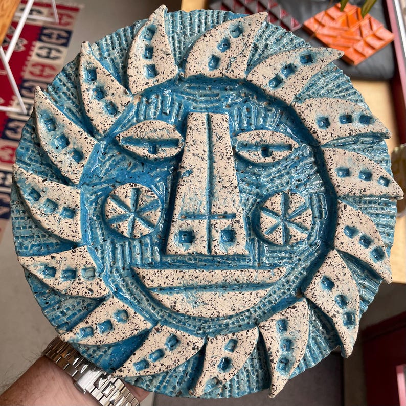 Blue Object Radiation Cubist Handmade Ceramic Sun Sculpture Modernist Original Wall Relief - Etsy