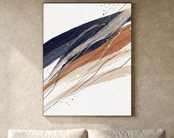 Abstract Wall Art, Navy Terracotta Beige, Modern Minimalist Printable (Digital Download)