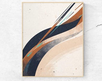 Abstract Print, Navy Terracotta Japandi Wall Art, Minimalist Neutral Poster (Digital Download)