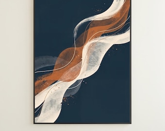 Abstract Wall Art, Navy Terracotta Beige, Modern Minimalist Printable (Digital Download)