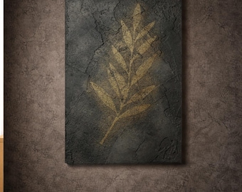 Gold Olive Branch Concrete Wall Art, Minimalist Botanical Print (Digital Download)