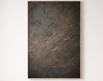 Dark Concrete Botanical Wall Art, Copper Dust Olive Branch Print, Minimalist Modern Organic Japandi Decor, Printable Art