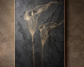 Gold Calla Lily Concrete Wall Art, Modern Minimalist (Digital Download)