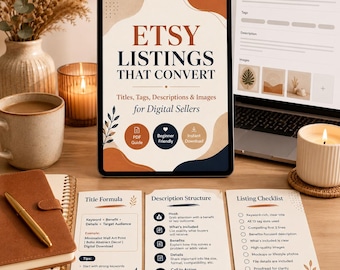 Etsy Listings That Convert | Titles, Tags, Descriptions & Images Guide | Etsy SEO Listing Guide for Digital Sellers PDF