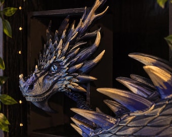 Regalo para amantes de los libros: Draconis Noctyra | Decoración de estantería con dragón pintada a mano | Inserto de cabeza y cola | Rincón de lectura con dragón impreso en 3D