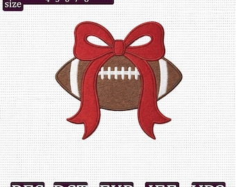 Football Bow Embroidery Design, Coquette Football Machine Embroidery File, Game Day Sports Digital Download, PES DST JEF vp3 exp