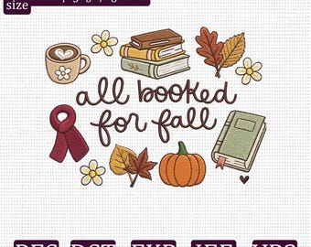 Alle Bücher für den Herbst – Stickdatei, Stickdatei für Bücherliebhaber im Herbst, Gemütliches Lesen (PES DST EXP jef vp3)