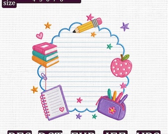Schulbedarf Name Rahmen Stickdatei, Lehrer Notebook Applikation Stickmuster, Schulanfang Digitales Muster, PES DST EXP jef vp3