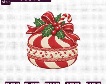Peppermint Christmas Cake Embroidery Design, Candy Cane Holiday Dessert Machine Embroidery File, PES DST EXP jef vp3