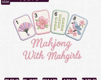 Stickdatei „Mahjong mit Mahgirls“, Stickdatei „Mahjong-Steine“, niedliche Mahjong-Maschinenstickerei, PES DST EXP jef vp3