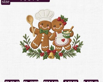 Christmas Gingerbread Couple Embroidery Design, Cute Gingerbread Baker Holiday Machine Embroidery File, Christmas PES DST EXP jef vp3