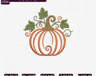 Kürbis-Stickmuster, Herbstkürbisranken-Stickdatei, Herbsternte-Download