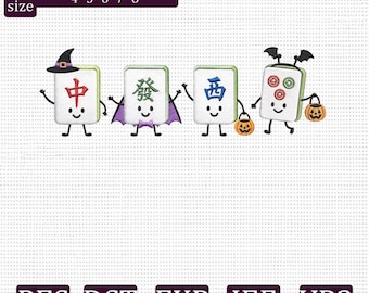 Halloween-Mahjong-Stickmuster, niedliche gruselige Mahjong-Stickdatei, Geister-Mahjong-Stickmuster