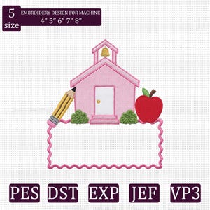 Diseño de bordado de escuela de Kentucky, archivo de bordado a máquina de casa escolar, bordado de aplique de maestro, regreso a clases PES DST EXP jef vp3
