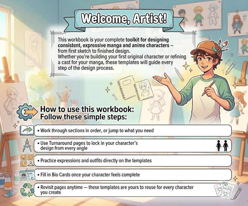 Manga Character Design Workbook,anime Anatomy Practice Templates,learn ...