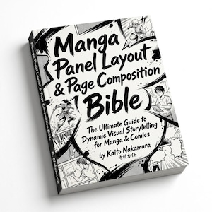 Quaderno di lavoro su impaginazione e composizione delle vignette manga, fogli di lavoro per storyboard sequenziali anime, guida PDF per imparare a inquadrare i fumetti, tutorial scaricabile digitalmente