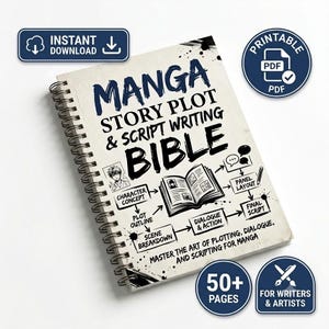 Manga Story Plot Writing Workbook | 50+ Anime Script Structure Character Arc Templates | Digital Printable PDF