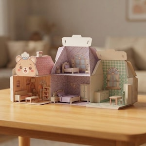 Sleepy Pet Dream Dollhouse | Printable 3-Room Paper Craft Playset (Digital Download)
