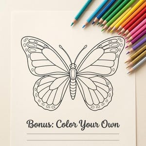 Blank butterfly outline template for kids to color as bonus printable craft activity