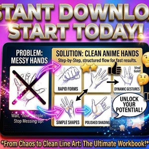 Anime Hands Drawing Workbook | Dynamic Gestures, Action Poses (Digital Download)