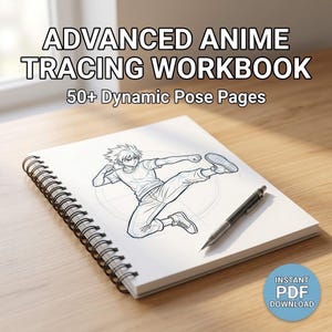 Advanced Anime Tracing Workbook Dynamic Poses | Master Manga Figure Line Art Practice Sheets, Anatomy Muscle Memory Guide, PDF Download