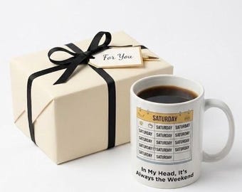 Office Humor Mug, glossy white ceramic, yellow accent, calendar mug