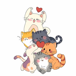 Kawaii Cat Stack pastelowy clipart, ułożone koty PNG do pobrania