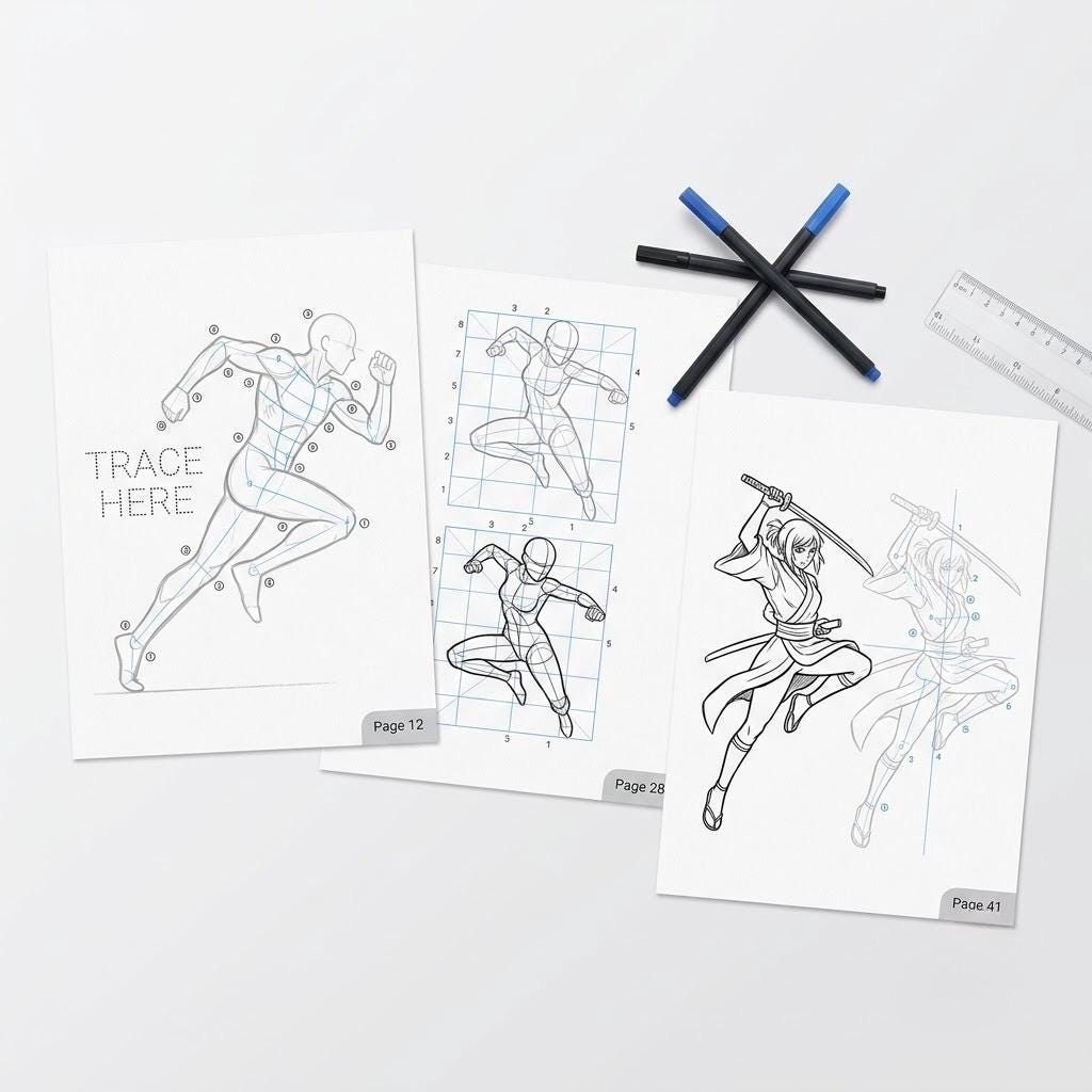 Figure Line Drawing Practice Advanced Anime Tracing Workbook Dynamic Poses | Master Manga Figure ...