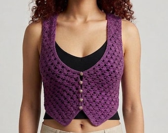 Crochet Vest Pattern PDF | Crochet Boho Lace Waistcoat Pattern | V Neck Button Up Crop Top PDF | Festival Summer Top with Video Tutorial