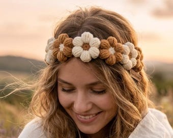 Schema per fascia per capelli all'uncinetto con margherite / Schema per fascia estiva + video guida / Accessorio floreale per capelli per principianti in PDF / Guida per ghirlanda di margherite in stile boho