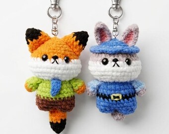 Virkat amigurumimönster för räv och kanin | Nybörjarmönster för kaninnyckelring med videoguide | Virkat amigurumimönster för leksaker i PDF-format