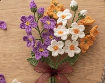 Crochet Forget Me Not Pattern PDF | Flower Bouquet Crochet with Video | Crochet DIY Floral Gift Idea | Beginner Crochet Flower Pattern