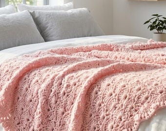 Schema PDF per copertina da neonato all'uncinetto / Copertina romantica con punto a conchiglia - Schema per copertina all'uncinetto per principianti con video