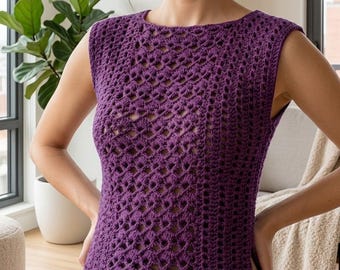 Modello per top estivo all'uncinetto con pizzo / Modello per gilet all'uncinetto per principianti / Copricostume boho da spiaggia / Modello per top a rete all'uncinetto in PDF con video guida