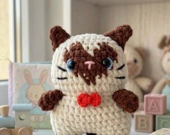 Crochet Siamese Cat Pattern | Heart Face Cat Amigurumi Pattern | Low Sew Crochet Pattern with Video Guide | Beginner Cat Crochet PDF