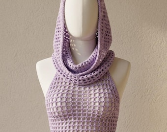 Crochet Summer Mesh Hoodie Pattern | Festival Halter Top with Oversized Hood | Beginner Boho Mesh Top Crochet Pattern PDF with Video Guide