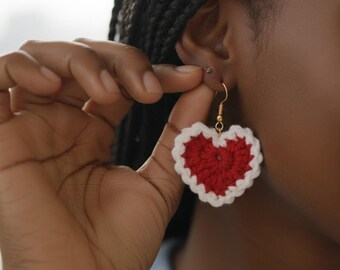 Crochet Heart Earrings Pattern PDF | DIY Valentine’s Day Jewellery Gift | Crochet Earrings PDF Tutorial with Video | Crochet Heart Pattern