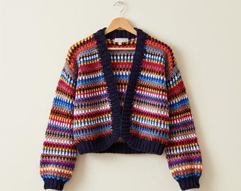 Modello per cardigan all'uncinetto / Giacca patchwork facile a punto muschio (PDF e video guida)