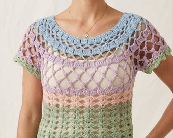 Sommer Spitzen Top Häkelmuster | Easy Top-Down Mesh Bluse PDF | Häkel Top Muster | Anfänger Sommer Lace Top Top Schnittmuster mit Video Tutorial