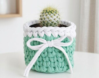 Modello per cestino all'uncinetto in filato grosso di t-shirt / Cestino portaoggetti moderno / Modello per cestino all'uncinetto per principianti in PDF con video tutorial / Modello fai da te