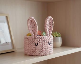 Schema per cestino a forma di coniglietto all'uncinetto / Decorazione pasquale per principianti (PDF + video tutorial)