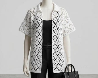 Cardigan all'uncinetto con pizzo a rombi / Cardigan estivo in rete PDF / Top boho oversize / Camicia all'uncinetto con video guida