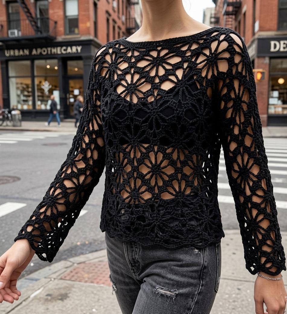 Spider Flower Stitch Crochet Lace Top Pattern