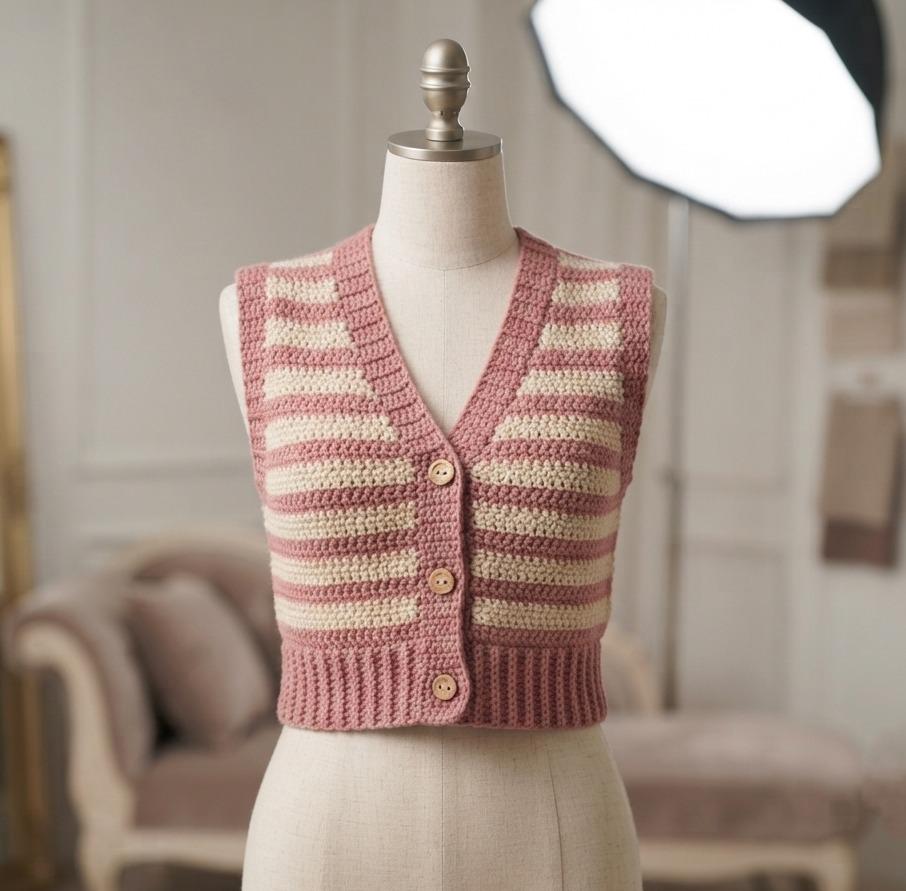 Cropped Button-Up Sweater Vest Crochet Pattern