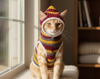 Cat Hoodie Crochet Pattern | Crochet Cat Sweater with Cap Pattern | DIY Pet Cozy Sweater | Cat Easy Crochet Dress Pattern With Video Guide