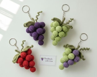 Schema portachiavi a forma di uva all'uncinetto in formato PDF / Tutorial per realizzare frutta amigurumi all'uncinetto / Schema per principianti a forma di uva all'uncinetto / Idea regalo fatta a mano con guida video