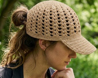 Modello per berretto da baseball estivo all'uncinetto / Cappello da sole traspirante in rete / Cappello da donna con punto a conchiglia - Modello per berretto all'uncinetto per principianti con video guida